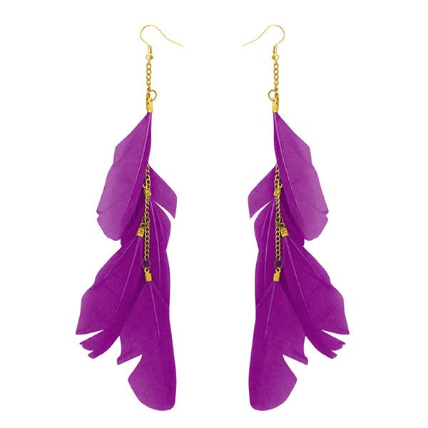 Tip Top Fashions Gold Plated Purple Feather Earrings - 1310970I