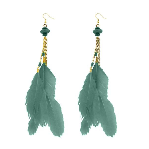 Tip Top Fashions Gold Plated Green Feather Earrings - 1310971A