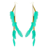 Tip Top Fashions Gold Plated Green Feather Earrings - 1310972B