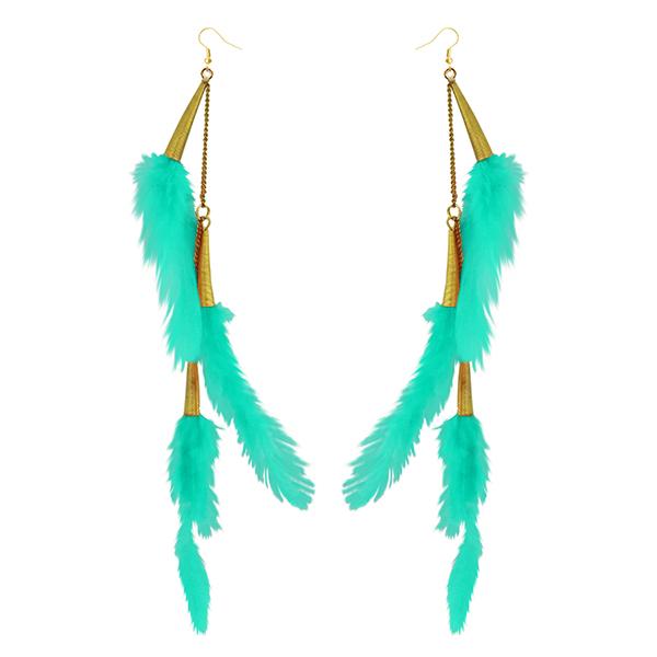 Tip Top Fashions Gold Plated Green Feather Earrings - 1310972B