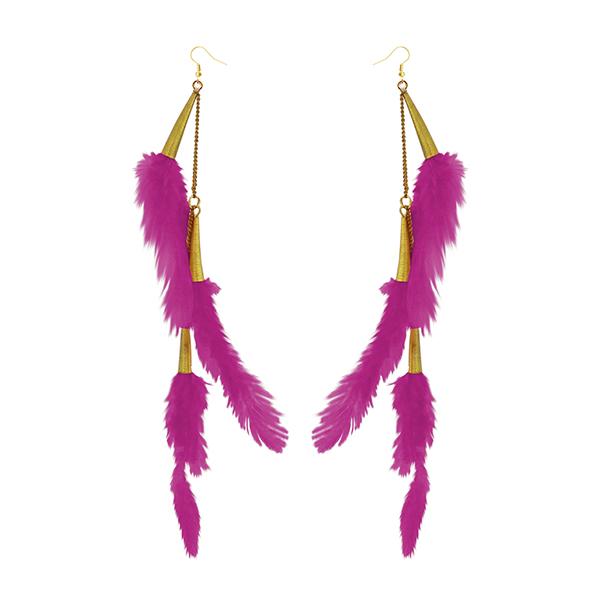 Tip Top Fashions Gold Plated Pink Feather Earrings - 1310972E