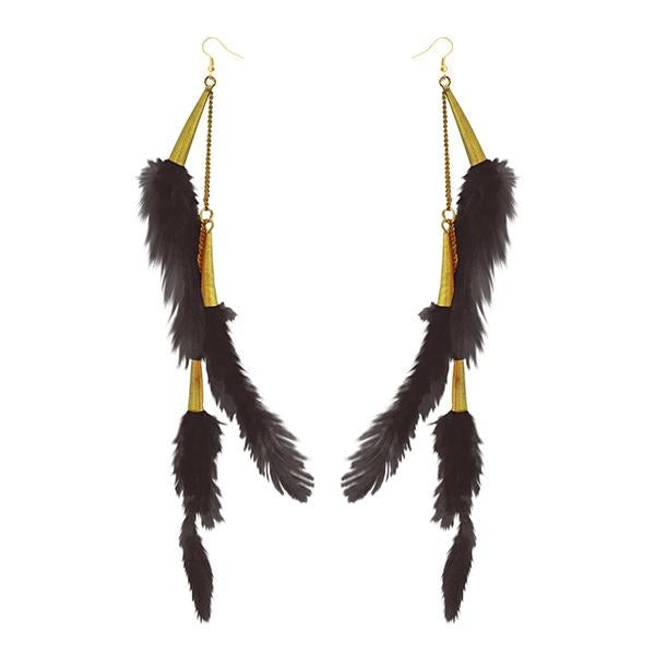 Tip Top Fashions Gold Plated Brown Feather Earrings - 1310972F