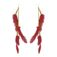Tip Top Fashions Gold Plated Red Feather Earrings - 1310972G