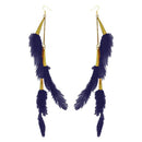 Tip Top Fashions Gold Plated Purple Feather Earrings - 1310972I