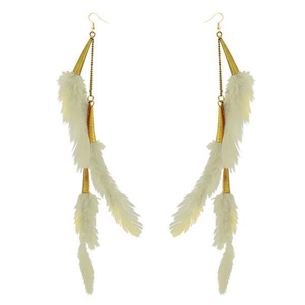 Jeweljunk Gold Plated White Feather Earrings - 1310972J