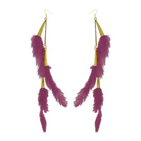Jeweljunk Gold Plated Purple Feather Earrings - 1310972L