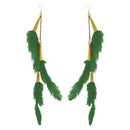 Jeweljunk Gold Plated Green Feather Earrings - 1310972M