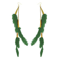 Jeweljunk Gold Plated Green Feather Earrings - 1310972M