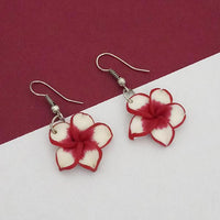 Urthn Red Floral Silver Plated Dangler Earrings