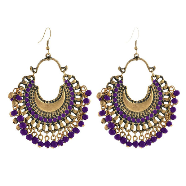 Kriaa Afghani Beaded Antique Gold Plated Dangler Earring - 1311001J