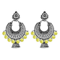 Jeweljunk Rhodium Plated Yellow Beads Chandbali Earrings - 1311007C