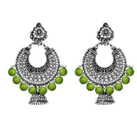 Jeweljunk Green Beads Chandbali Earrings - 1311007L