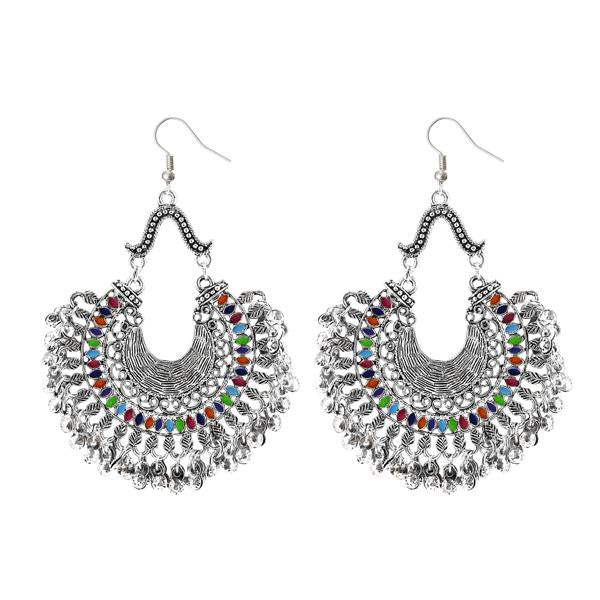 Jeweljunk Multicolour Silver Plated Afghani Earrings - 1311014B