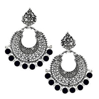 Jeweljunk Black Beads Rhodium Plated Afghani Earrings - 1311025B