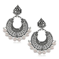 Jeweljunk Rhodium Plated White Beads Afghani Earrings - 1311025H