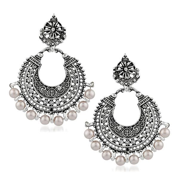 Jeweljunk Rhodium Plated White Beads Afghani Earrings - 1311025H