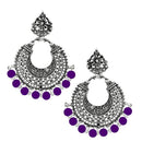 Jeweljunk Purple Beads Rhodium Plated Afghani Earrings - 1311025J