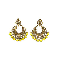 Jeweljunk Yellow Beads Antique Gold Plated Afghani Earrings - 1311026H