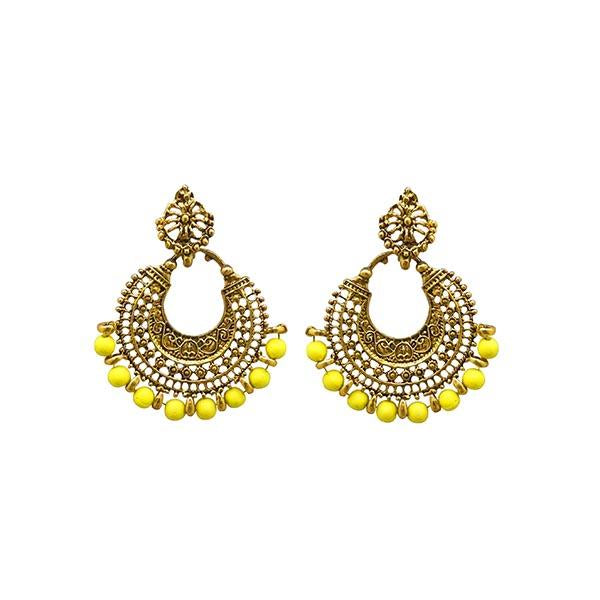 Jeweljunk Yellow Beads Antique Gold Plated Afghani Earrings - 1311026H