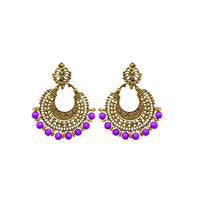 Tip Top Fashions Purple Beads Antique Gold Plated Afghani Earrings - 1311026J