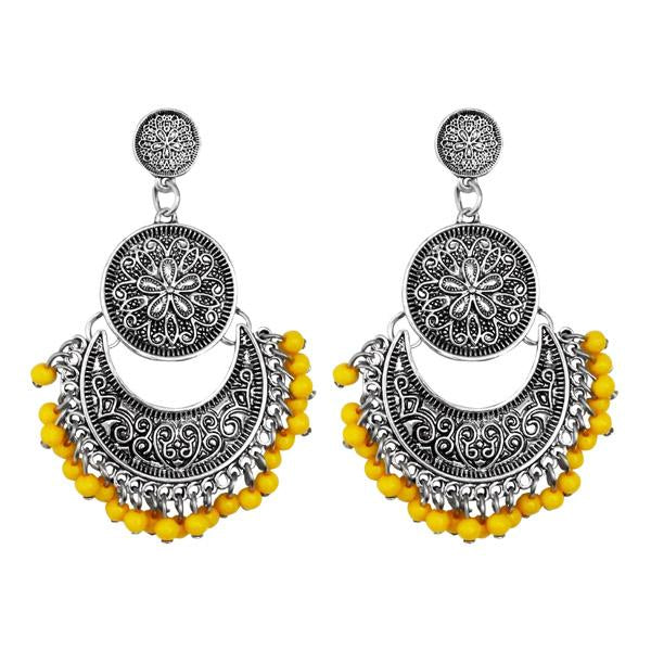 Jeweljunk Silver Plated Yellow Beads Afghani Earrings - 1311043B