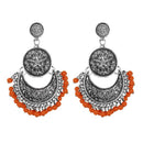 Jeweljunk Silver Plated Orange Beads Afghani Earrings - 1311043C