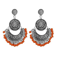Jeweljunk Silver Plated Orange Beads Afghani Earrings - 1311043C