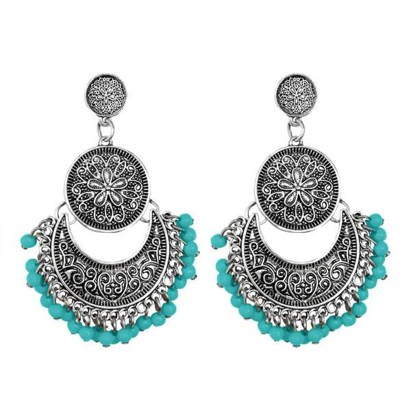Jeweljunk Silver Plated Blue Beads Afghani Earrings - 1311043D