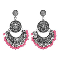 Jeweljunk Silver Plated Pink Beads Afghani Earrings - 1311043E