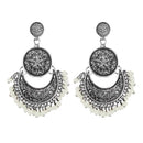 Jeweljunk Silver Plated White Beads Afghani Earrings - 1311043F