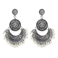 Jeweljunk Silver Plated White Beads Afghani Earrings - 1311043F
