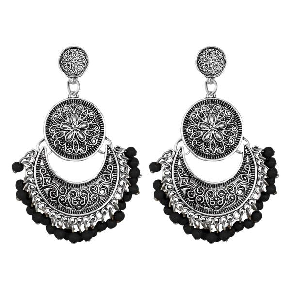 Jeweljunk Silver Plated Black Beads Afghani Earrings - 1311043G
