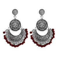 Jeweljunk Silver Plated Maroon Beads Afghani Earrings - 1311043I