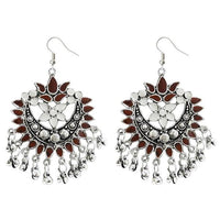 Jeweljunk Brown Meenakari Rhodium Plated Afghani Earrings - 1311049