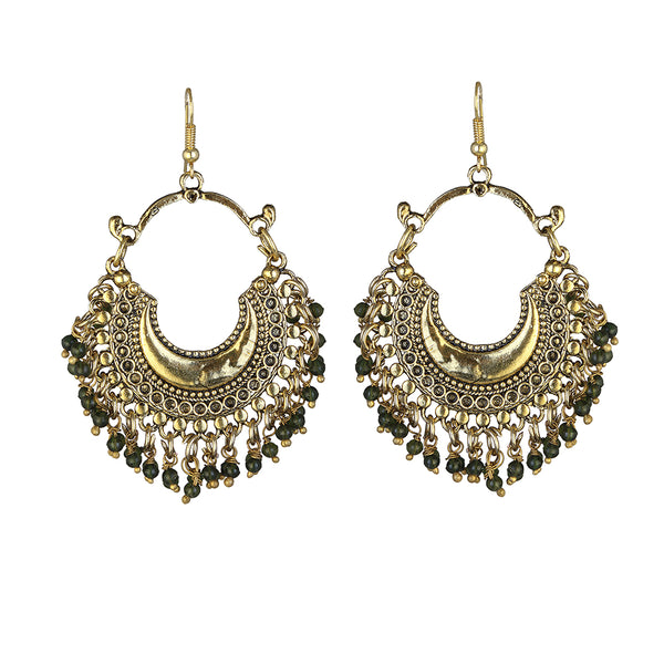 Kriaa Antique Gold Plated Afghani Black Beads Dangler Earring