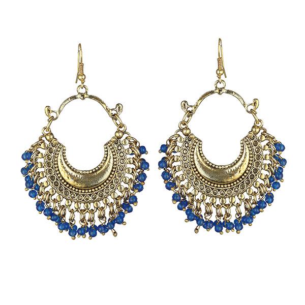 Tip Top Fashions Blue Beads Gold Plated Afghani Earrings - 1311050C