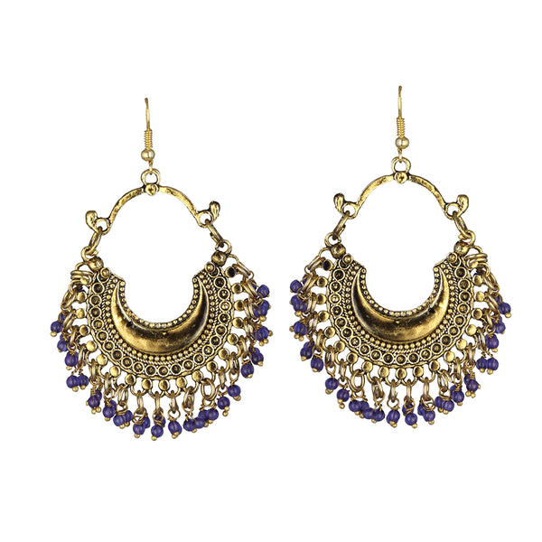 Kriaa Antique Gold Plated Afghani Purple Beads Dangler Earring
