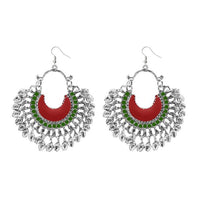 Jeweljunk Red Meenakari Silver Plated Afghani Earrings