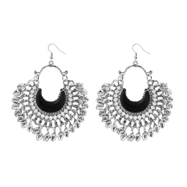 Tip Top Fashions Black Meenakari Silver Plated Afghani Earrings - 1311053C
