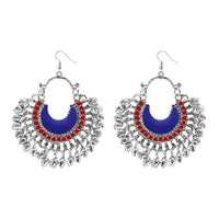 Tip Top Fashions Blue Meenakari Silver Plated Afghani Earrings - 1311053E