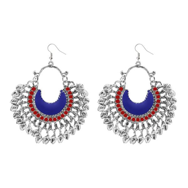 Tip Top Fashions Blue Meenakari Silver Plated Afghani Earrings - 1311053E