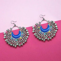 Jeweljunk Silver Plated Blue Meenakari Afghani Earrings - 1311053J