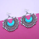Jeweljunk Silver Plated Blue Meenakari Afghani Earrings - 1311053L