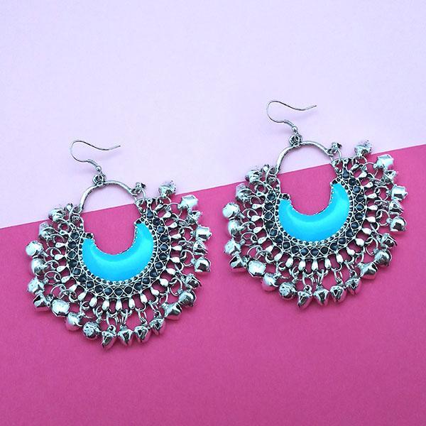 Jeweljunk Silver Plated Blue Meenakari Afghani Earrings - 1311053L