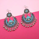 Jeweljunk Silver Plated Blue Meenakari Afghani Earrings - 1311054H
