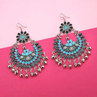 Jeweljunk Silver Plated Blue Meenakari Afghani Earrings - 1311054H