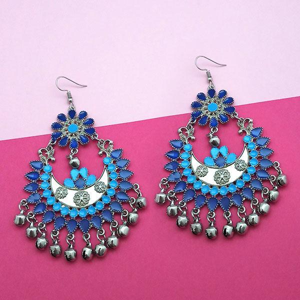 Jeweljunk Silver Plated Blue Meenakari Afghani Earrings - 1311054K