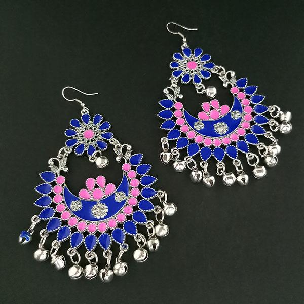 Tip Top Fashions Rhodium Plated Blue Meenakari Afghani Earrings - 1311054P