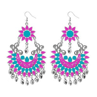 Jeweljunk Silver Plated Pink Meenakari Afghani Earrings - 1311055B
