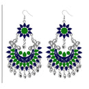 Jeweljunk Blue Meenakari Silver Plated Afghani Earrings - 1311055C